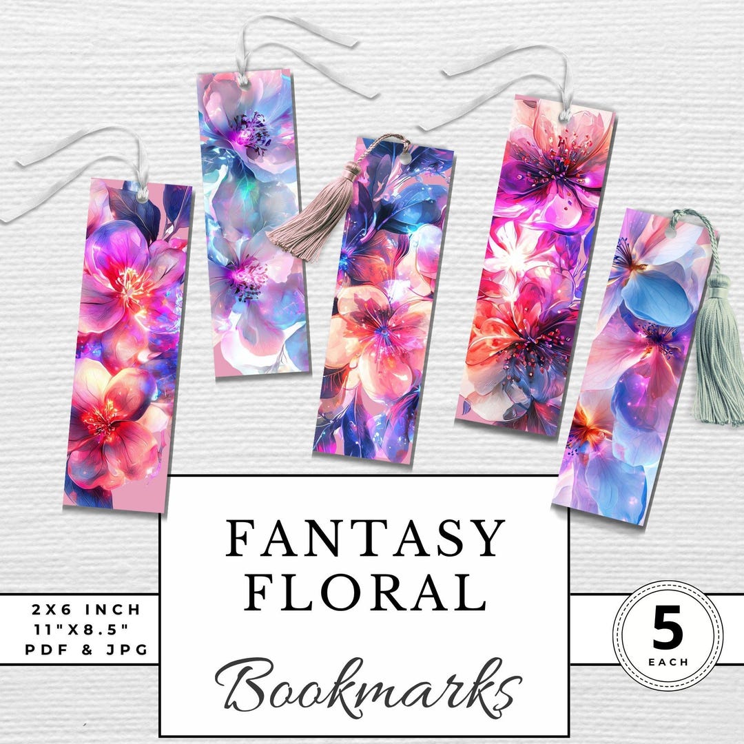 Purple Bookmark Example Pink and Purple Floral Bookmarks Printable Set of 5 Book Lovers Digital ...