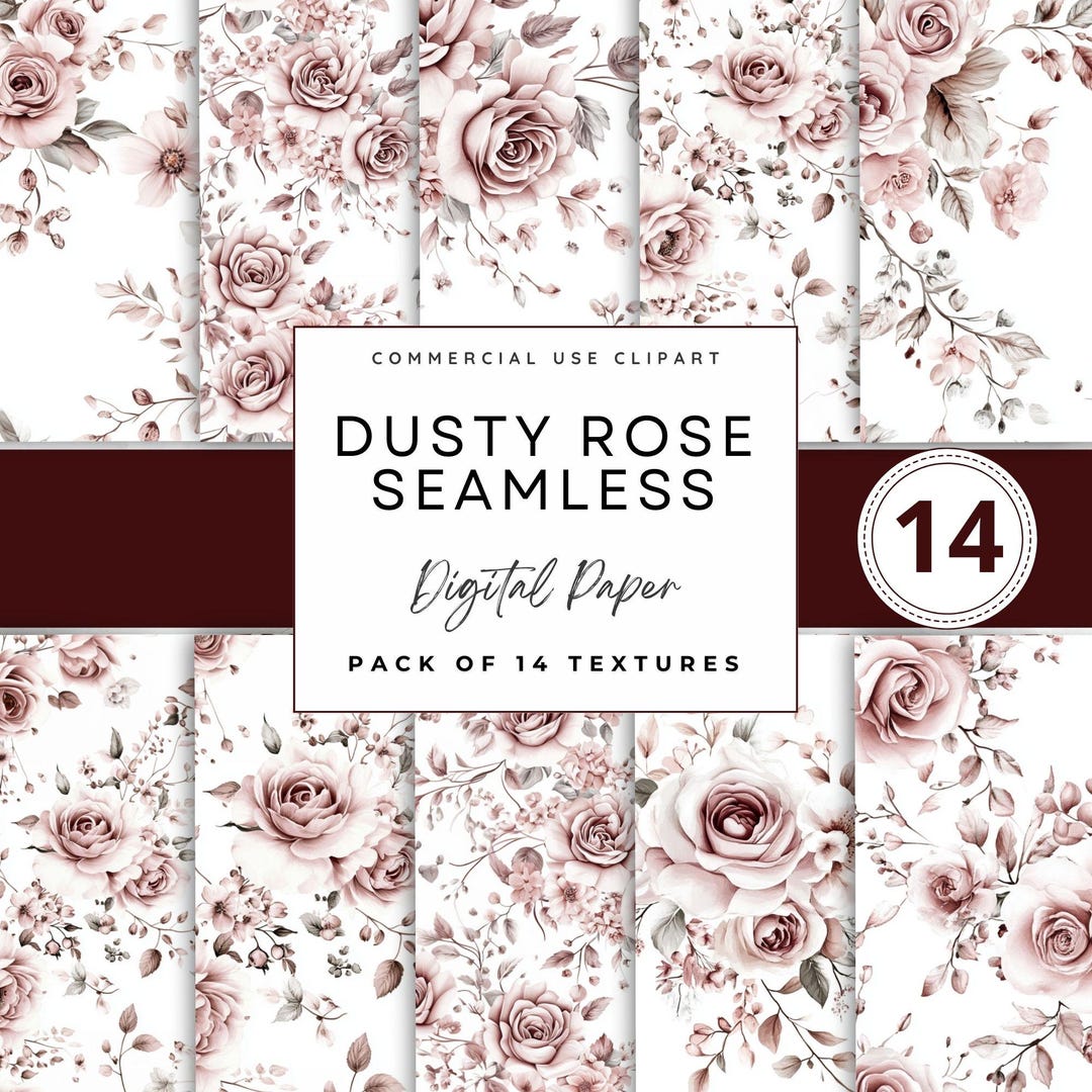 Dusty Rose Seamless Digital Paper Pattern Background Dusty Rose Floral ...
