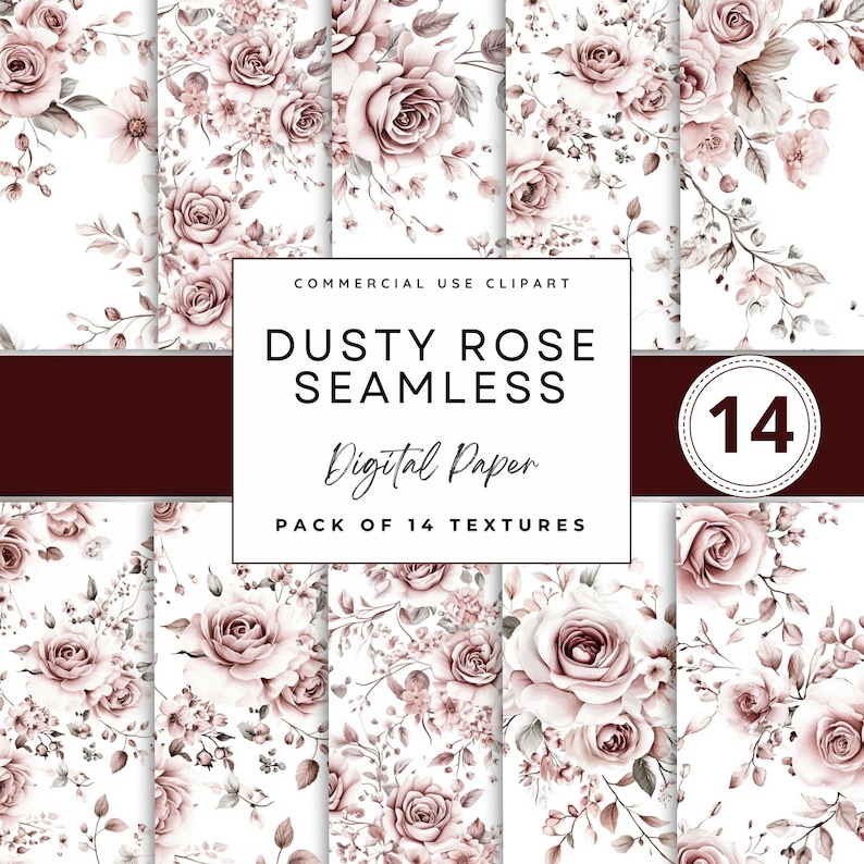 Dusty Rose Seamless Digital Paper Pattern Background Dusty Rose Floral ...