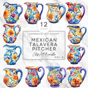 Mexicaanse talavera waterkan set mozaïek ontwerpen bundel Mexicaanse waterkan Art Home Deco ClipArt talavera patroon muur kunst uitnodigen ambachten deel 2