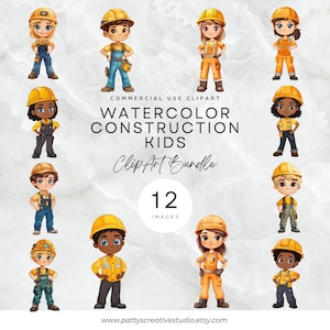 Trabalhador da construção civil crianças clipart pacote bonito aquarela menino menina festa de aniversário clipart equipe de construção menino menina festa convite cartão PNG