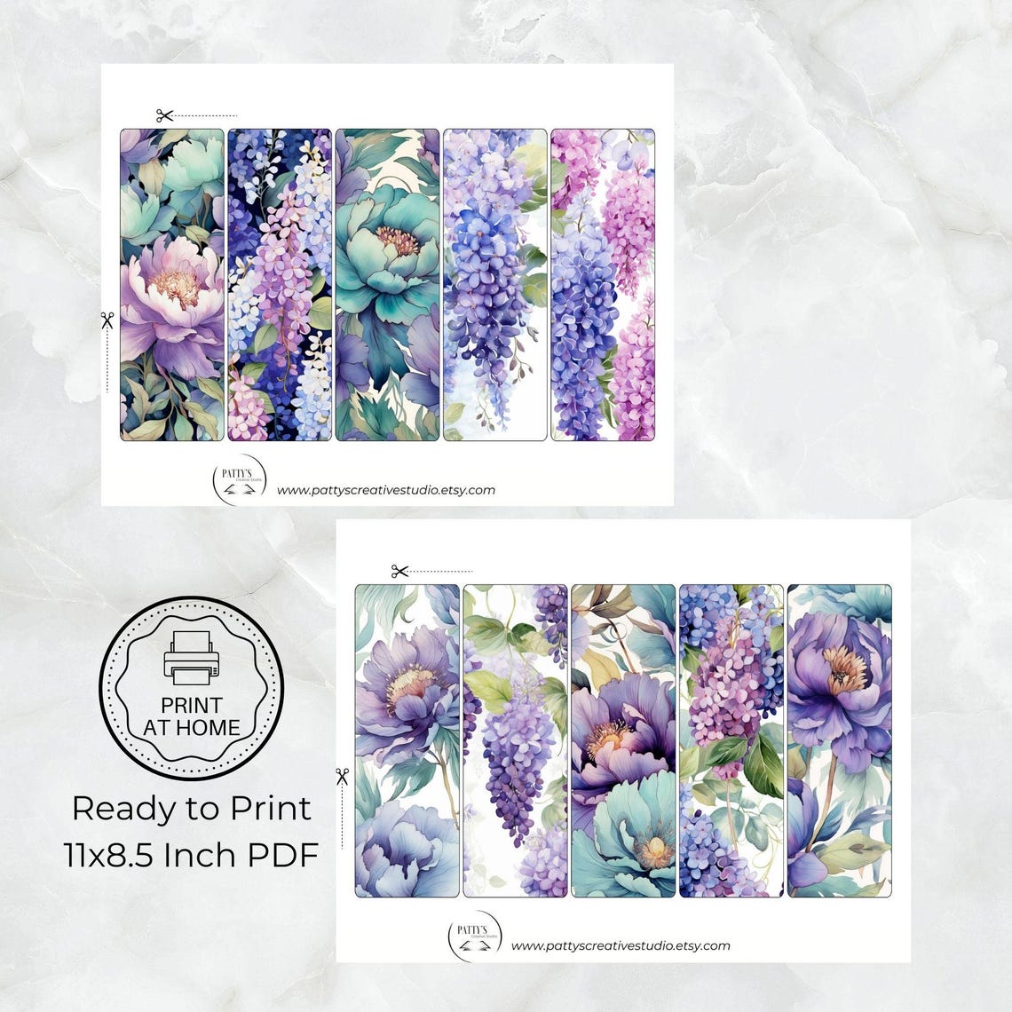 Purple Peonies Hysteria Floral Bookmarks Printable Set of 10 Shades of ...