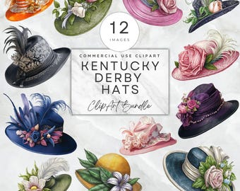 Pacote de Clipart de Chapéu do Kentucky Derby: Imagem de Chapéu Elegante de Aba Larga para o Derby, Clipart de Chapéu para Festa do Chá do Derby com Tema de Corrida de Cavalos do Sul (Southern Belle)