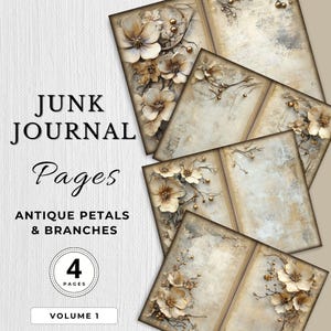 Antike Blütenblätter & Zweige Junk-Journal Digitales Papier Distressed Blumen Texturpapier Vintage Bastelpapier Ephemera