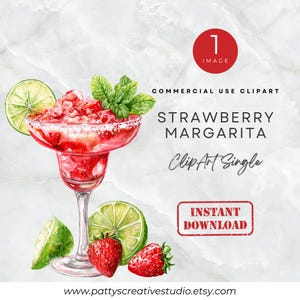 Strawberry Margarita Glass Clipart 1 Image Digital Paper Craft Margarita Glass Clipart PNG Card Part Invite Wall Art Signature Bar Drink PNG