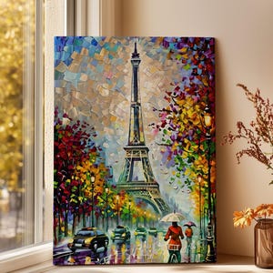Rainy Day Eiffel Tower Wall Art, Paris Canvas Print, Romantic French Wall Art, Parisian Home Decor, Gift for Travel Lovers, Fall Rain Art P4