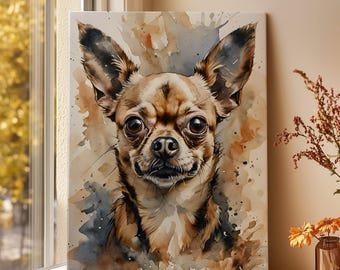 チワワ犬のキャンバスアート、ヴィンテージ油絵スタイル、エレガントな