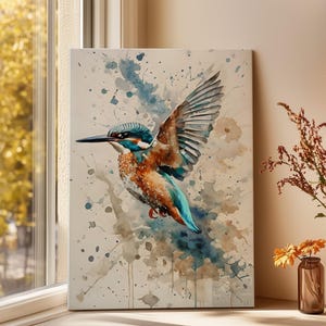 Kingfisher Watercolor Canvas Wall Art - Vibrant Bird Painting - Wildlife Wall Decor - Nature-Inspired Artwork - Kingfisher Canvas Print