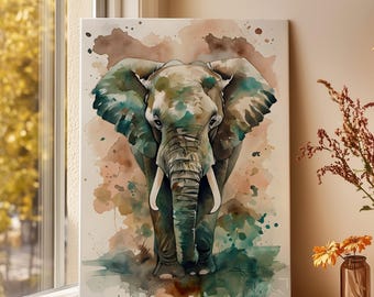 Majestic Elephant Watercolor Canvas Print: Safari Wall Art