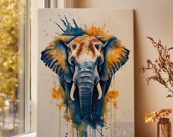 Majestic Elephant Watercolor Canvas Print: Safari Wall Art