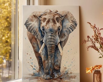 Majestic Elephant Watercolor Canvas Print: Safari Wall Art
