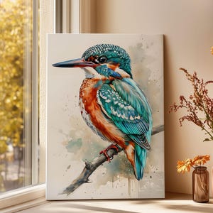 Kingfisher Watercolor Canvas Wall Art - Vibrant Bird Painting - Wildlife Wall Decor - Nature-Inspired Artwork - Kingfisher Canvas Print K3