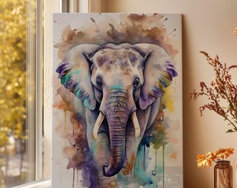Majestic Elephant Watercolor Canvas Print: Safari Wall Art