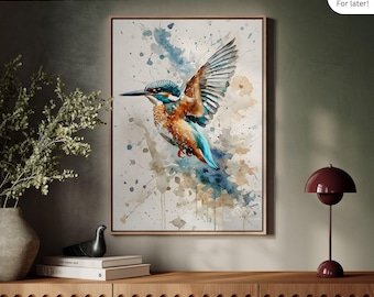 Kingfisher Watercolor Canvas Print: Vibrant Bird Wall Art KF1