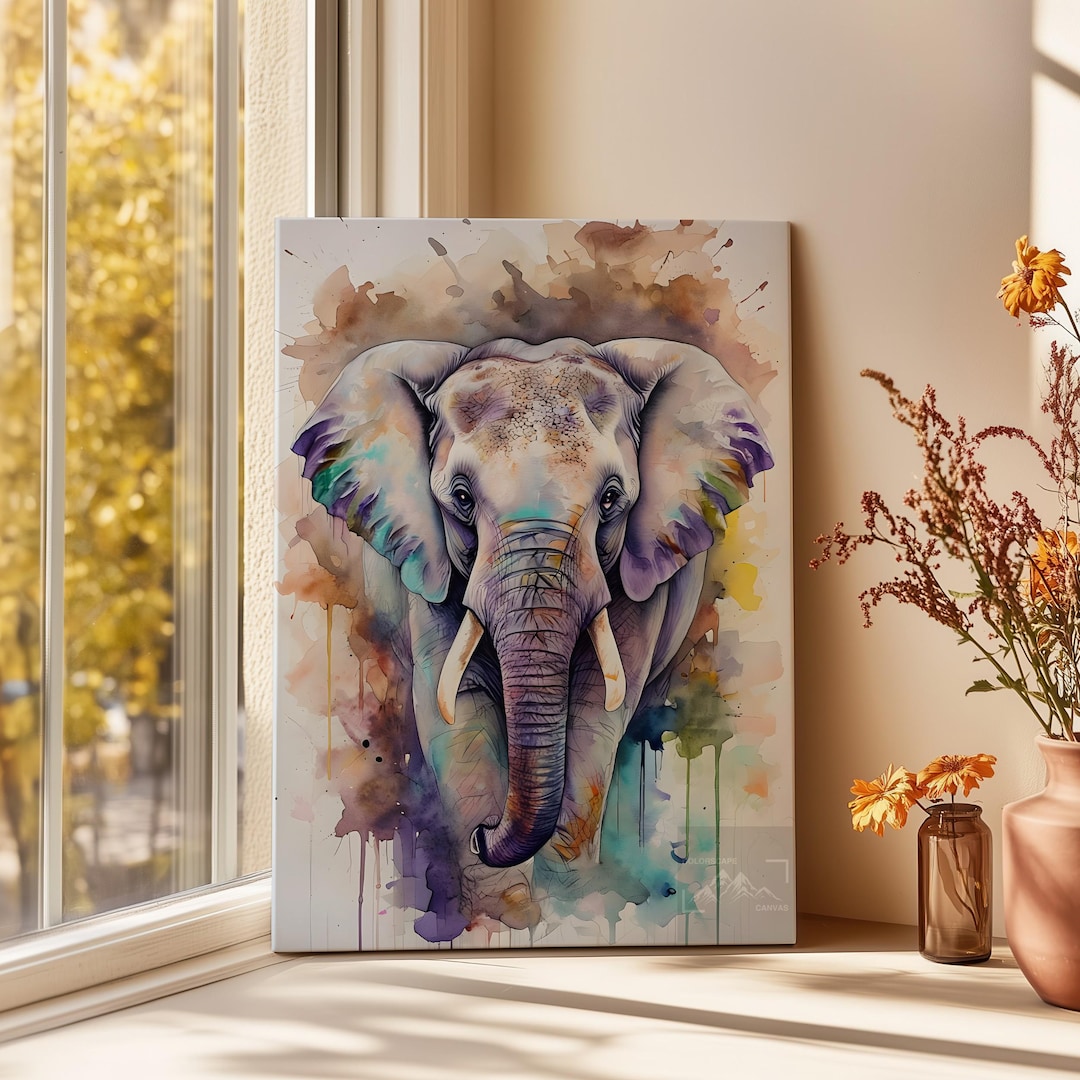 雄大な象の水彩画キャンバス - 抽象的な壁アート - 象の壁アート、象の壁の装飾、象のポスター、象の壁の装飾 - Etsy 日本, image size:1080x1080