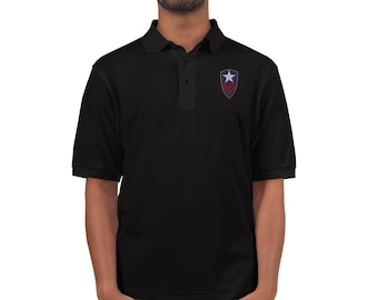 Patriotic Star Shield Polo Shirt for Men, Embroidered USA Golf Polo, American Shield Patriot Shirt- Military Shield