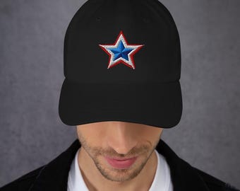 Red White & Blue Dad Hat – Embroidered USA Baseball Hat- Patriotic Star Cap