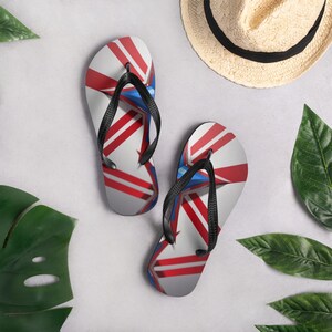Bursting Star Flip Flops - Patriotic Red White Blue Sandals for Men & Women - USA Flag Star Shoes - 4th of July Summer Footwear