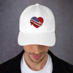 Chapeau papa drapeau américain coeur patriotique - casquette de baseball brodée USA - chapeau 4 juillet réglable unisexe cadeau Style vintage pour lui ou elle