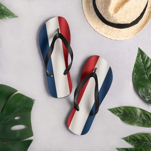 Red White and Blue Flag Flip Flops - Patriotic USA Sandals for Men & Women - American Summer Footwear - 4th of July Shoes