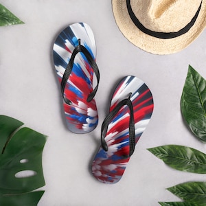 American Color Burst Flip Flops - Patriotic Red White Blue Sandals for Men & Women - USA Summer Shoes - 4th of July Footwear