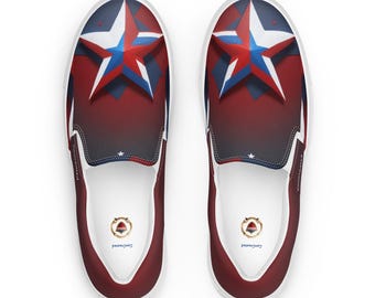 Zapatillas de lona sin cordones con estrellas patrióticas para mujer, color rojo, blanco y azul, con estampado de EE. UU., cómodas y casuales.