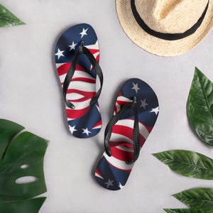 American Banner Flip Flops - Patriotic Red White Blue Sandals for Men & Women - USA Flag Summer Shoes - 4th of July Footwear
