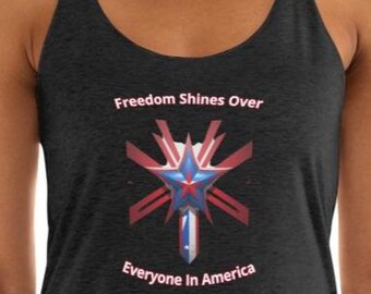Racerback Tank Top – Patriotic Women’s Shirt- Freedom Shines Tank