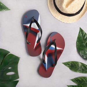 American Star Flip Flops - Patriotic Red White Blue Sandals for Men & Women - 3D Star USA Shoes - 4th of July Summer Footwear