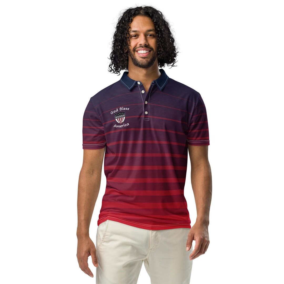 God Bless America Men's Slim Fit Polo, Patriotic Polo Shirt, USA Theme ...