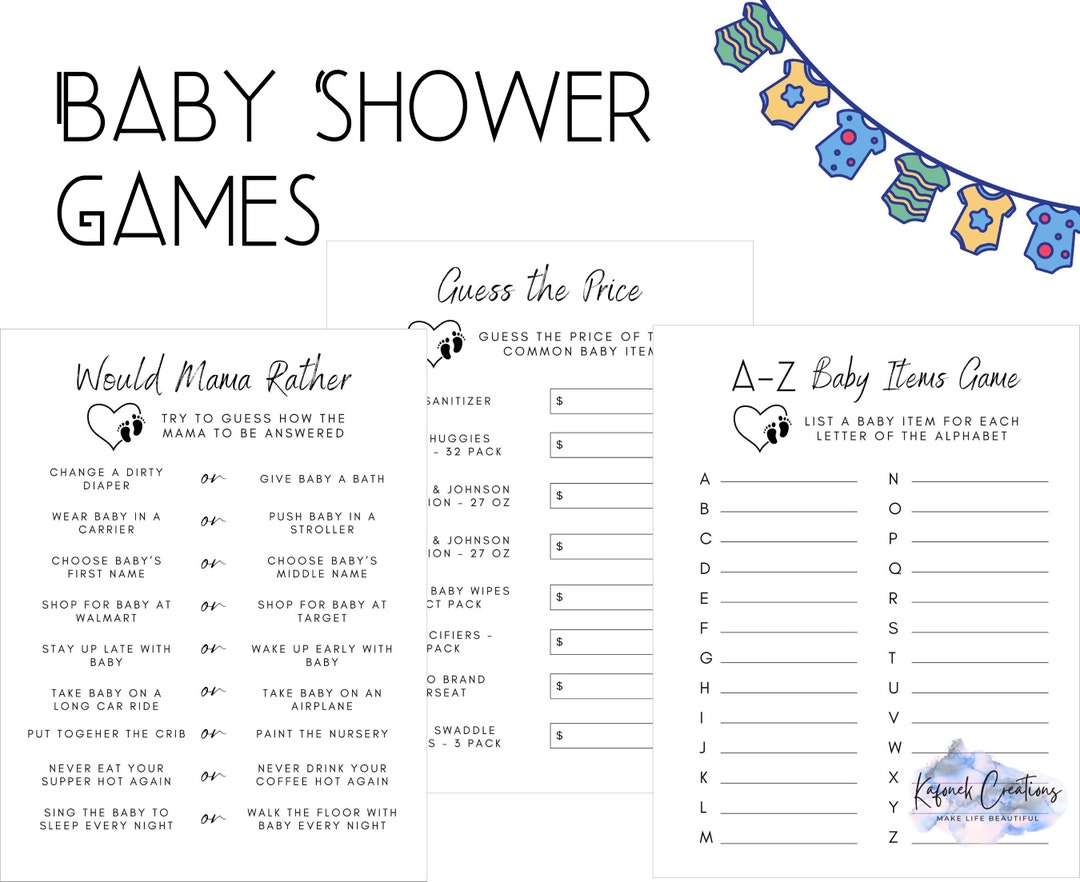 Baby Shower Game Bundle Printables, Would Mama Rather, A-Z Baby Items ...