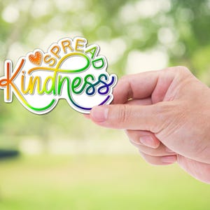 verbreiten Freundlichkeit Aufkleber | Regenbogen-Vinyl-Aufkleber | Handgemachter glänzender Mental Gesundheit Aufkleber für Laptop, Wasserflasche, Notizbuch, iPad