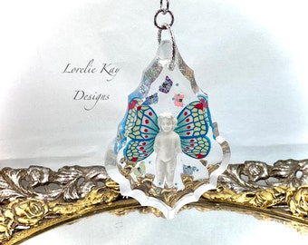 Frozen Charlotte Butterly Prism Necklace Tiny Doll In Cast Resin Pendant Lorelie Kay Original