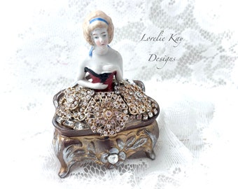 The Golden Girl Small Art Doll Jewelry Trinket Box Elegant Jewelry Casket Assemblage Assemblage Art Keepsake Box Lorelie Kay Original