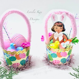 Set di ornamenti per conigliette pasquali, decorazioni per bambole di carta ispirate al retrò, decorazioni colorate e stravaganti, Lorelie Kay Original