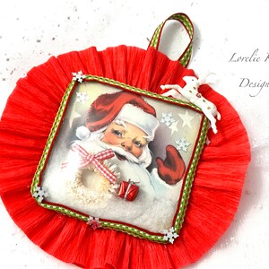 Retro Santa Clause Ornament  Curved Glass Picture One-of-a-Kind Heirloom Ornament Lorelie Kay Original