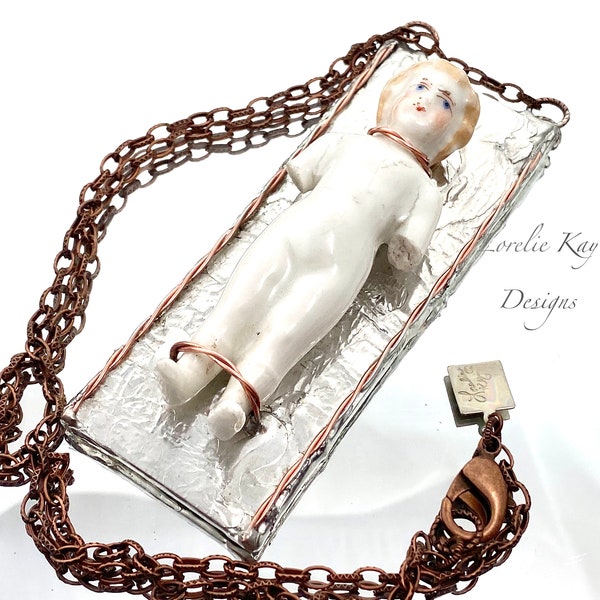 Frozen Charlotte Doll Necklace Soldered Copper Industrial Style Pendant One-of-a-Kind Lorelie Kay Original