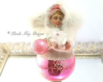 Spun Cotton Pink Angel Ornament Glass Ornament German Dresden Collectible Heirloom Ornament Lorelie Kay Original