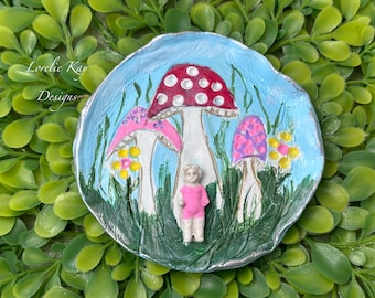 Mushrooms & Charlotte  Ring Dish One-of-a-Kind Hand Sculpted Clay Trinket Dish Lorelie Kay Original