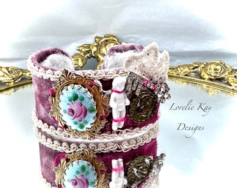 Frozen Charlotte Bracelet Shabby Chic Cuff One-of-a-Kind Mixed Media Hand Sewn Wearable Art