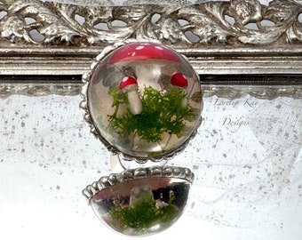 Frozen Charlotte Mushroom Girl Ring  Dome Resin Ring Silver Soldered Tiny Fly Agaric Mushrooms Forest Ring Lorelie Kay Original