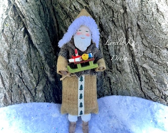 Woodland Santa Spun Cotton Ornament OOAK Large Belsnickle Santa Heirloom Ornament Art Doll Lorelie Kay Original