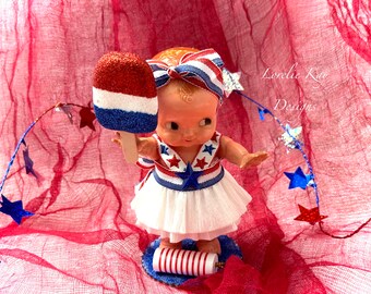 Miss Firecracker  Kewpie Doll Decoration Doll 4th of July Assemblage Art Doll Red White Blue Patriotic Doll Lorelie Kay Original