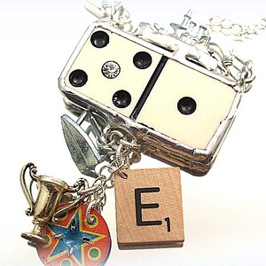 Game Night Necklace Game Pieces Domino Soldered Mixed Media Assemblage Pendant