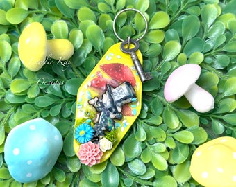 Mad Hatter Alice In Wonderland  Colorful Keychain or Pendant Resin One-of-a-Kind Lorelie Kay Original