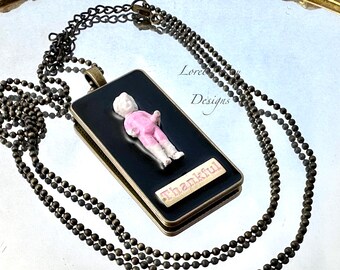 Be Thankful Frozen Charlotte Doll  Necklace Antique German Doll Pendant Lorelie Kay Original