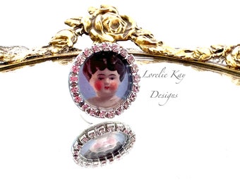 China Doll Head Ring Resin Fine Silver Plate Dolly Ring Lorelie Kay Original