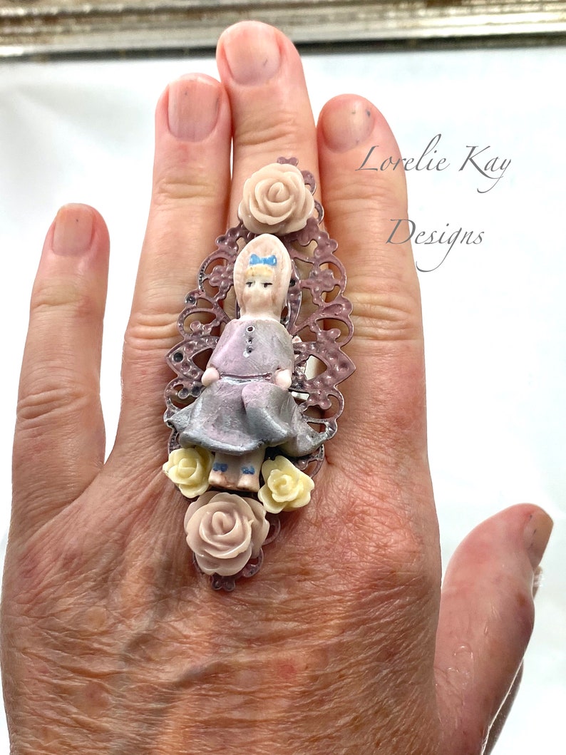 My Dolly Ring Miniature Wearable Doll Head Ring Fine Silver Etsy