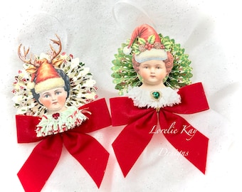 Elf Girl Ornaments Set Doll Christmas Ornaments or Package Decorations Lorelie Kay Original S3