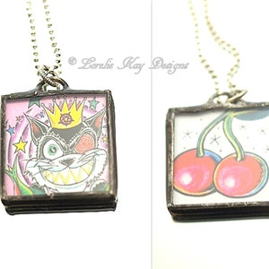 Two Sided Old School Tattoo Necklace Soldered Glass Pendant One-of-a-Kind Lorelie Kay Original